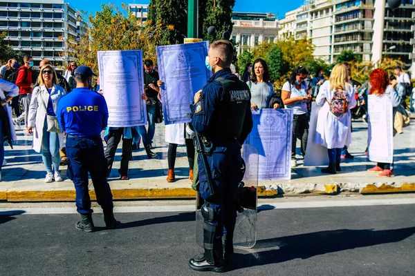 Atény Řecko Listopadu 2021 Policie Připravila Demonstraci Zdravotnických Pracovníků Proti — Stock fotografie