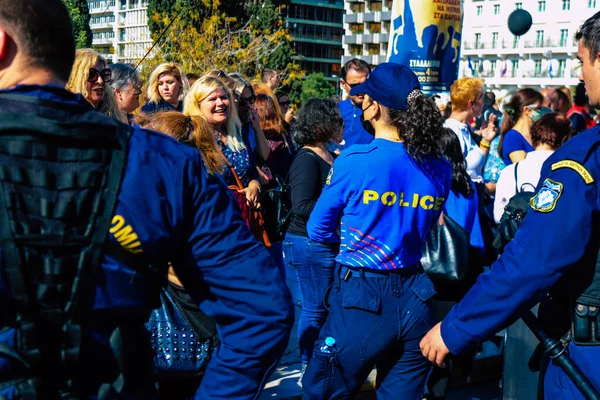 Афіни Греція Листопада 2021 Поліцейська Демонстрація Працівників Охорони Здоров Проти — стокове фото