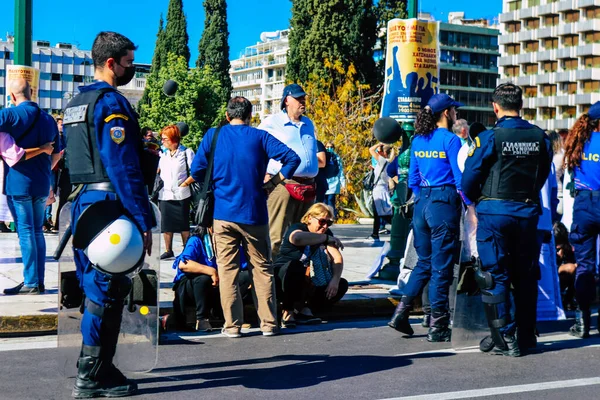 Atény Řecko Listopadu 2021 Policie Připravila Demonstraci Zdravotnických Pracovníků Proti — Stock fotografie