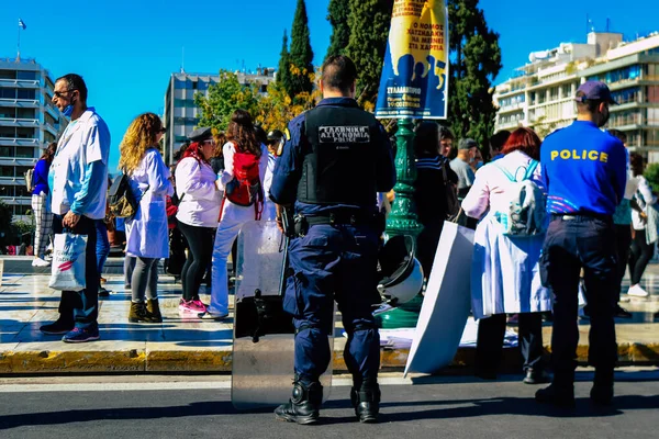 Atény Řecko Listopadu 2021 Policie Připravila Demonstraci Zdravotnických Pracovníků Proti — Stock fotografie