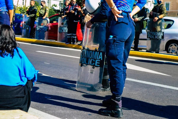 Atenas Grécia Novembro 2021 Polícia Enquadra Uma Manifestação Profissionais Saúde — Fotografia de Stock