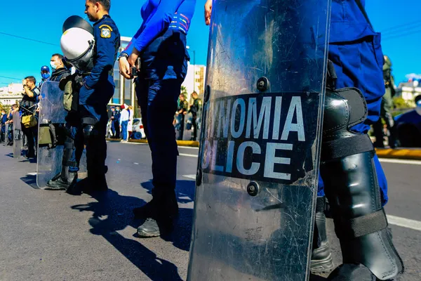 Ateny Grecja Listopada 2021 Policja Opracuje Demonstrację Pracowników Służby Zdrowia — Zdjęcie stockowe