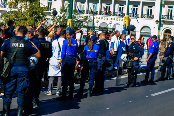 Atény Řecko Listopadu 2021 Policie Protestanti Střetli Při Protestu Proti — Stock fotografie