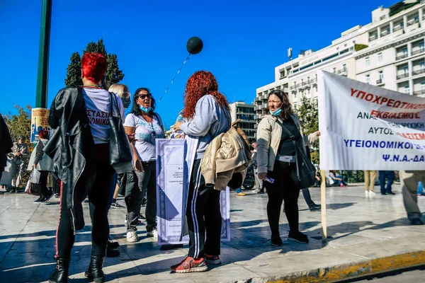 Atény Řecko Listopadu 2021 Protesty Zdravotních Sester Zdravotnického Personálu Proti — Stock fotografie