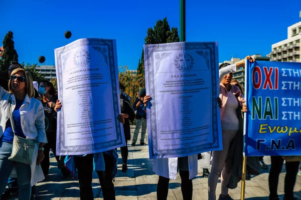 Atene Grecia Novembre 2021 Proteste Infermieri Personale Sanitario Contro Governo — Foto Stock