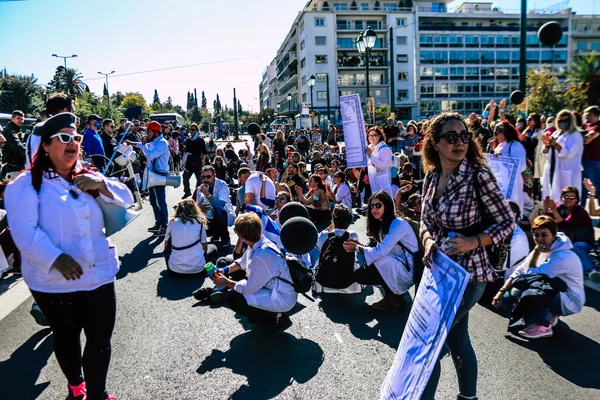 Atenas Grecia Noviembre 2021 Protestas Enfermeras Personal Los Servicios Salud — Foto de Stock
