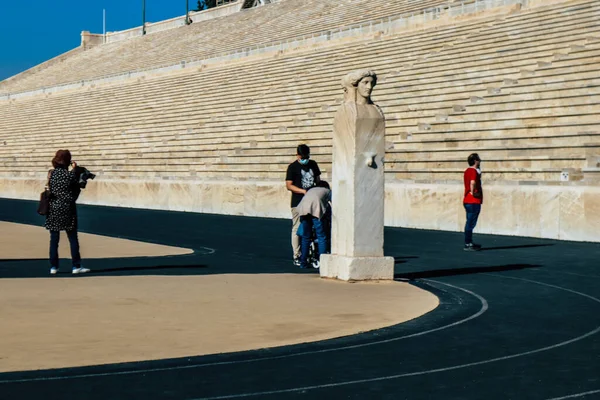 Athene Griekenland November 2021 Toeristen Bezoeken Het Panathenaic Stadion Het — Stockfoto