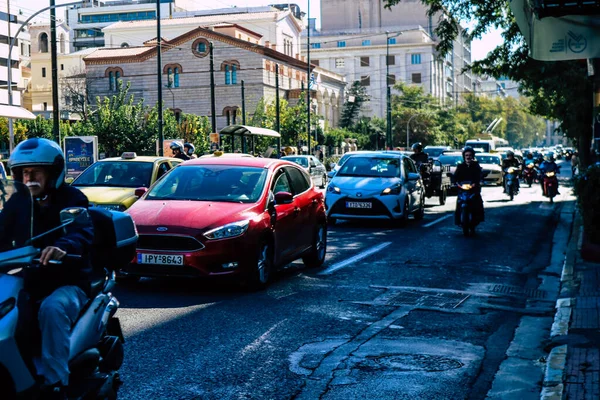 Athens Greece November 2021 Traffic Jam Downtown Athens Coronavirus Epidemic — Stock Photo, Image