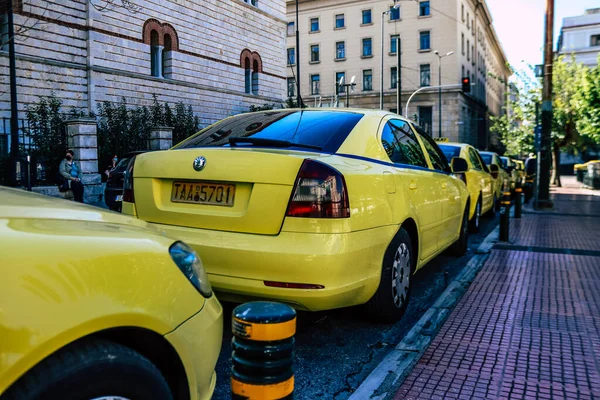 Athén Görögország November 2021 Taxi Vezetés Utcákon Athén Idején Koronavírus — Stock Fotó