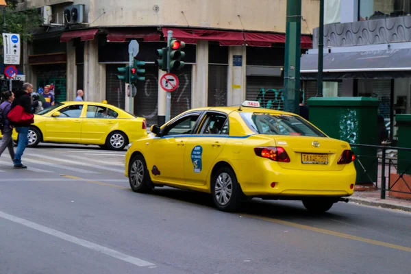 Athén Görögország November 2021 Taxi Vezetés Utcákon Athén Idején Koronavírus — Stock Fotó