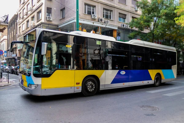 Athens Greece November 2021 Bus Driving Streets Athens Coronavirus Outbreak — Stock Photo, Image