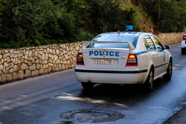 Ateny Grecja Listopada 2021 Grecka Policja Patroluje Centrum Aten Podczas — Zdjęcie stockowe