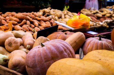 Atina, Yunanistan - 06 Kasım 2021 Exarchia bölgesindeki Kallidromiou caddesindeki Tipik Atina pazarı, canlı, koku ve yaşam dolu. Taze sebze, baharat, fındık, zeytin, balık pazarı.