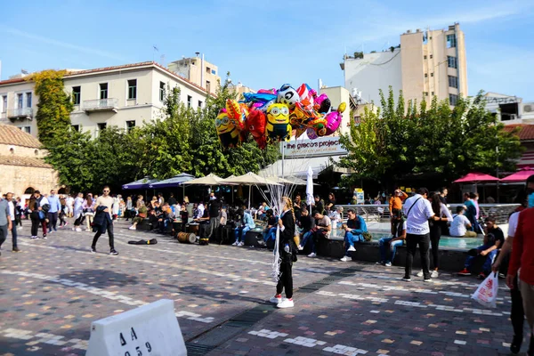 Atene Grecia Novembre 2021 Folla Piazza Monastiraki Durante Epidemia Coronavirus — Foto Stock