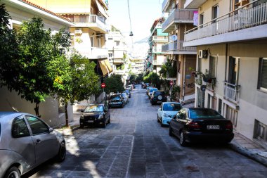 Atina, Yunanistan - Exarchia ilçesinde bulunan 08 Kasım 2021 Bina, Atina 'nın asi bölgesi, sembolik bir şehir ve Yunanistan' ın başkenti olarak kabul ediliyor