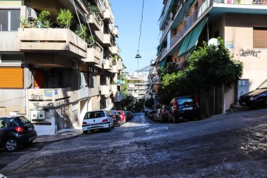 Atina, Yunanistan - Exarchia ilçesinde bulunan 08 Kasım 2021 Bina, Atina 'nın asi bölgesi, sembolik bir şehir ve Yunanistan' ın başkenti olarak kabul ediliyor