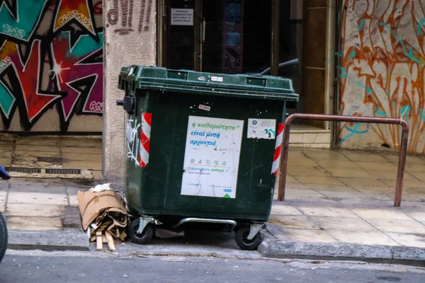 Athens Greece November 2021 Garbage Container Streets Athens Greece — Stock Photo, Image