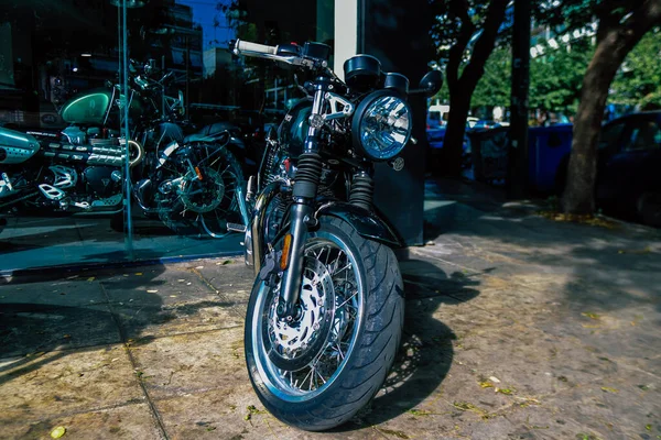 Atenas Grécia Novembro 2021 Motocicletas Triumph Estacionadas Frente Revendedor Maior — Fotografia de Stock