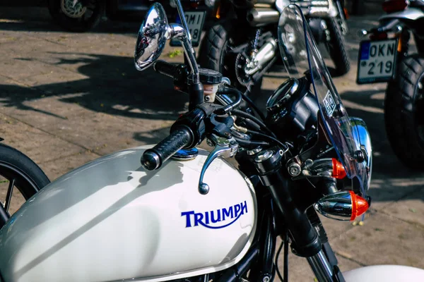 Athens Greece November 2021 Triumph Motorcycles Parked Front Dealer Largest — Stock Photo, Image