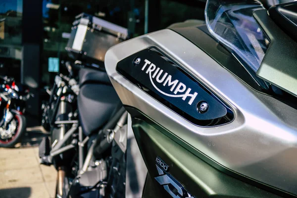 Athens Greece November 2021 Triumph Motorcycles Parked Front Dealer Largest — стоковое фото