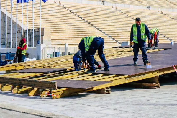 Athens Greece November 2021 Preparation Athens Marathon Panathenaic Stadium Race — Stock Photo, Image