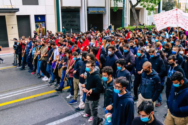 Atenas Grecia Noviembre 2021 Estudiantes Manifestación Política Contra Gobierno Griego — Foto de Stock