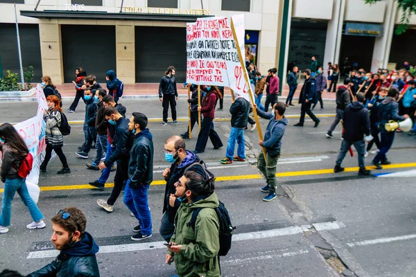 Ateny Grecja Listopada 2021 Studenci Demonstracji Politycznej Przeciwko Rządowi Greckiemu — Zdjęcie stockowe