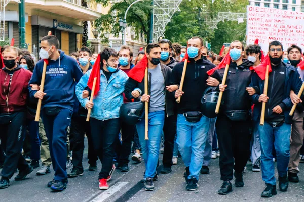 Atene Grecia Novembre 2021 Studenti Alla Manifestazione Politica Contro Governo — Foto Stock