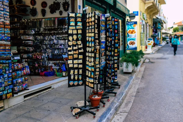 Atenas Grécia Novembro 2021 Fechar Objetos Decorativos Tradicionais Vendidos Lojas — Fotografia de Stock