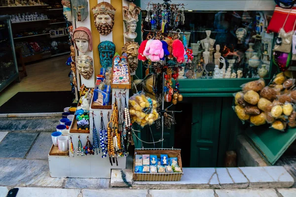 Athen Griechenland November 2021 Nahaufnahme Traditioneller Dekorativer Objekte Die Souvenirläden — Stockfoto