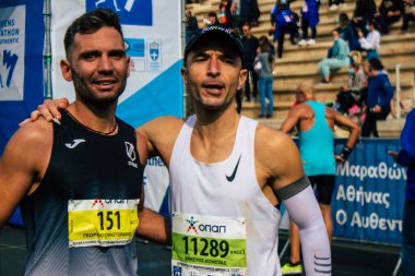 Atina, Yunanistan - 38. Otantik Atina Maratonu 'nun bitiminde 14 Kasım 2021 Koşu, geçen yıl Yunanistan' ı vuran koronavirüs salgını sonrasında yarışma iptal edildi