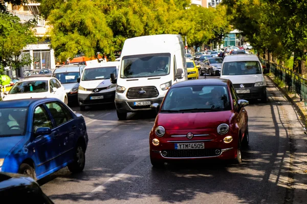Athens Greece November 2021 Traffic Jam Downtown Athens Central Roads — Stock Photo, Image