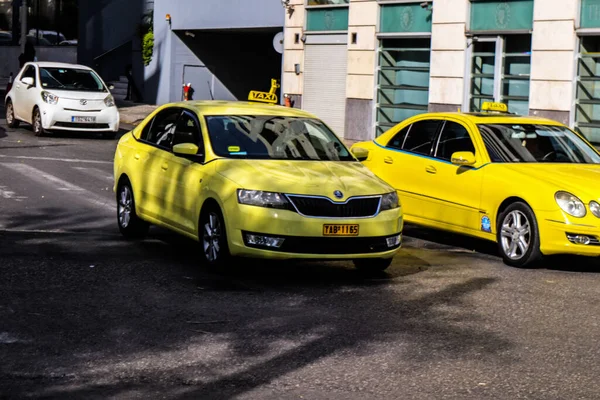 Athén Görögország November 2021 Taxi Vezetés Utcákon Athén Idején Koronavírus — Stock Fotó