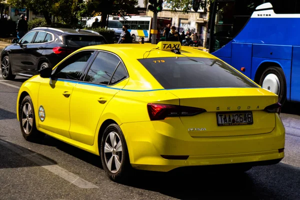 Atenas Grecia Noviembre 2021 Conducción Taxis Las Calles Atenas Durante — Foto de Stock