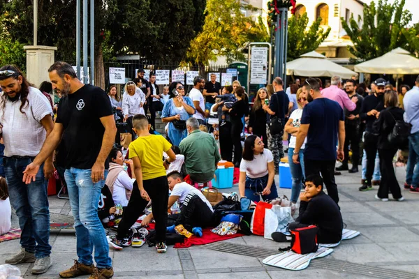Limassol Chipre Noviembre 2021 Gente Manifiesta Contra Gobierno Chipriota Por —  Fotos de Stock