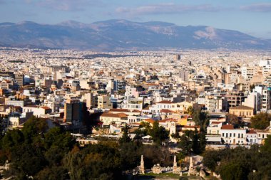 Atina, Yunanistan - 22 Kasım 2021 Panoramik Atina manzarası ve sembolik bir şehir ve Yunanistan 'ın başkenti