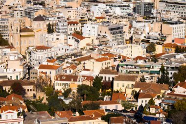 Atina, Yunanistan - 22 Kasım 2021 Panoramik Atina manzarası ve sembolik bir şehir ve Yunanistan 'ın başkenti