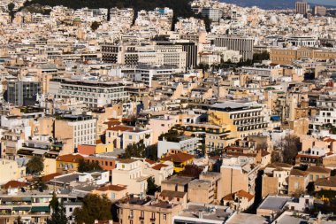 Atina, Yunanistan - 22 Kasım 2021 Panoramik Atina manzarası ve sembolik bir şehir ve Yunanistan 'ın başkenti