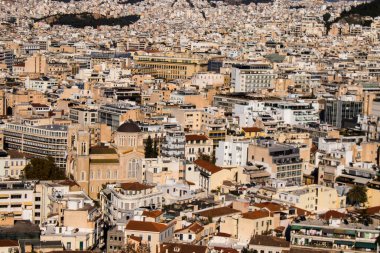 Atina, Yunanistan - 22 Kasım 2021 Panoramik Atina manzarası ve sembolik bir şehir ve Yunanistan 'ın başkenti