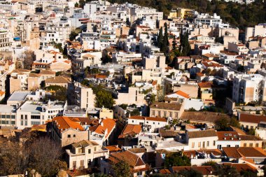 Atina, Yunanistan - 22 Kasım 2021 Panoramik Atina manzarası ve sembolik bir şehir ve Yunanistan 'ın başkenti