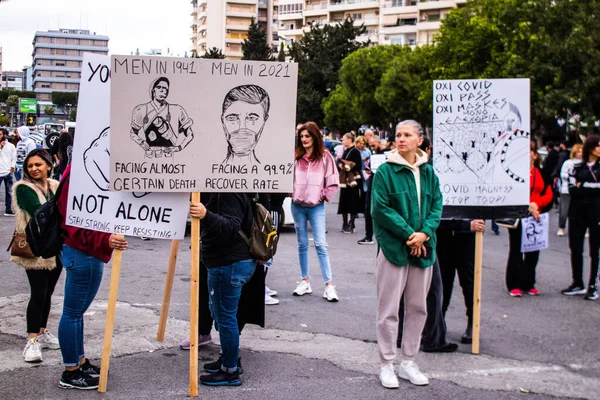 Limassol Chipre Diciembre 2021 Gente Manifiesta Contra Gobierno Chipriota Por — Foto de Stock