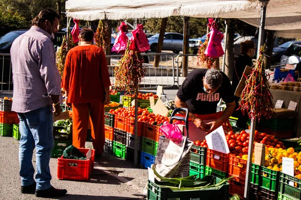 Limassol Cyprus December 2021 People Shopping Saturday Market Limassol Coronavirus — Stock Photo, Image
