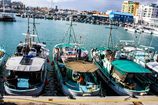 Limassol Ciprus December 2021 Horgászhajó Horgonyzott Limassol Marina Téli Időszakban — Stock Fotó