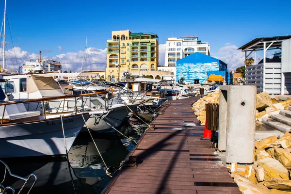 Limassol Cyprus December 2021 Boat Moored Limassol Marina Which Provides — Stock Photo, Image