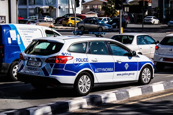 Limassol Кіпр Грудня 2021 Поліцейська Машина Патрулі Центрі Лімасола Під — стокове фото