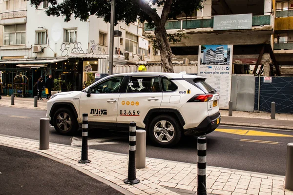 Tel Aviv Israel Febrero 2022 Conducción Taxis Las Calles Tel — Foto de Stock