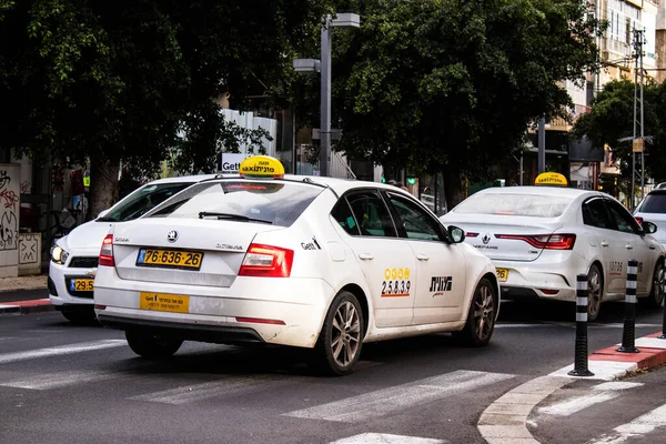 Tel Aviv Israel February 2022 Taxi Driving Streets Tel Aviv — Stock Photo, Image