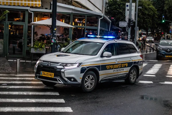 Tel Aviv Israel Febrero 2022 Coche Policía Rodando Las Calles — Foto de Stock