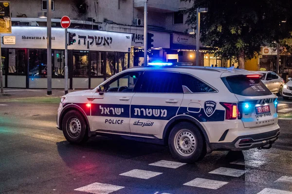 Tel Aviv Israel Febrero 2022 Coche Policía Rodando Las Calles — Foto de Stock