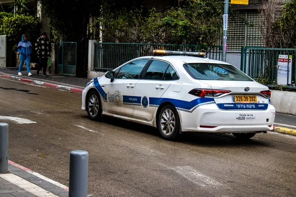 Tel Aviv Israel Febrero 2022 Policía Local Rodando Las Calles — Foto de Stock